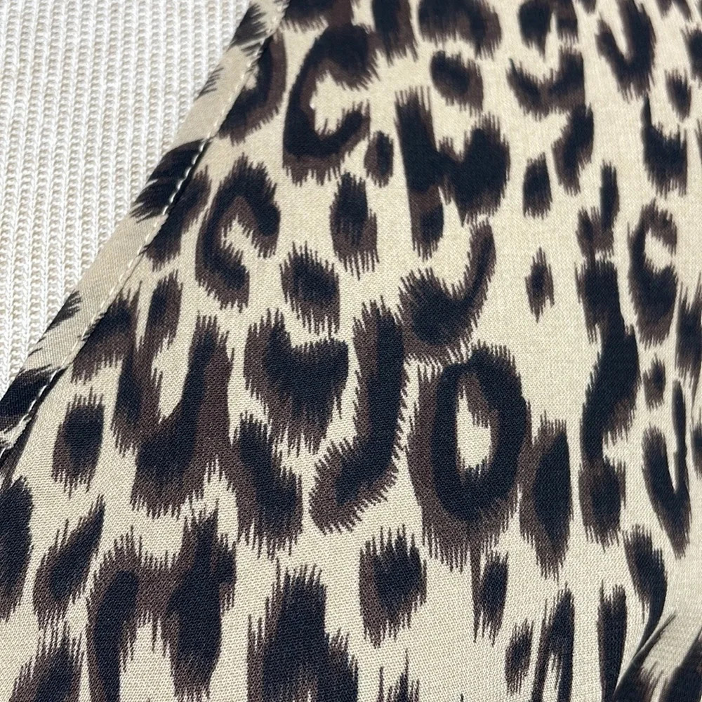 Sienna Sky Leopard Print Midi Dress Fit & Flare V-Neck Brown Size Small S - Picture 8 of 17